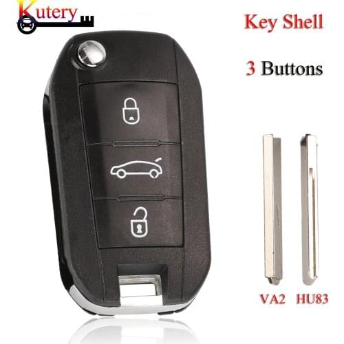 Kutery 10PCS/Lot Folding Car Key Shell For Peugeot For Citroen 3 Buttons With HU83/VA2 Blade Blank Remote Key Case Fob Cover