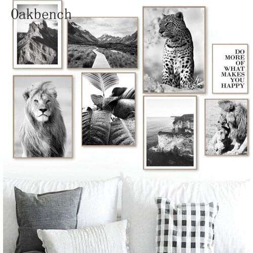 Black and White Canvas Painting Lion Leopard Poster Animal Art Prints Nordic Posters Beach Print Modern Wall Pictures Home Decor