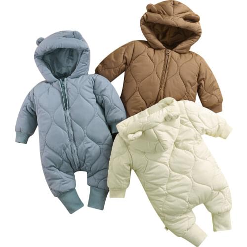 Baby Winter Jumpsuit, Solid Color Thicken Hooded Long Sleeves Romper with Zipper for Toddler Girls, Boys, 0-18 Months