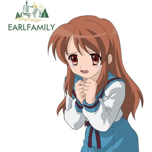 EARLFAMILY 13cm x 9.2cm for Anime Suzumiya Haruhi Funny Car Stickers Waterproof Sunscreen Graffiti Decal Bumper Vinyl Car Wrap