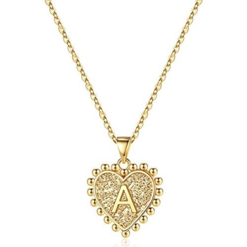Elegant Jewelry Trendy Heart Initial Necklaces for Women Chain Gold Stainless Steel Necklace Choker Alphabet Pendant Charms BFF