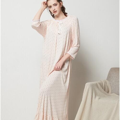 Fdfklak Spring Autumn Modal Nightgown Women Print Sleep Dress M-XXL Plus Size Loose Homewear Long Sleeve O-Neck Nightdress