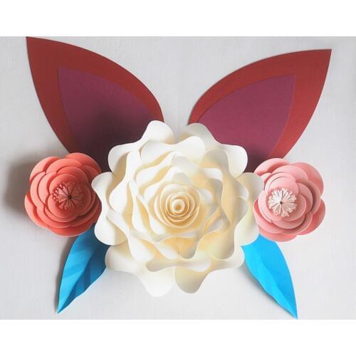 DIY Large Paper Flowers Giant Rose Fleurs Backdrops 3PCS+ 2 Leaves + 2 Ears For Wedding Decorations Nursery Kids' Birthday Video