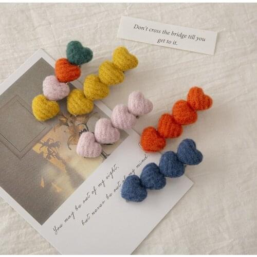 Kawaii Candy Color Bow Hairpin Cute Baby Girls BB Clip Duckbill Hair Clip Korean Sweet Barrettes Woolen Hair Accessories