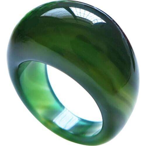 NATURAL GREEN AGATE RING FOR MEN WOMEN WITH TEXTURE HANDMADE BRAND JADEITE JADE RINGS JADE JEWELRY NATURAL STONE JADE