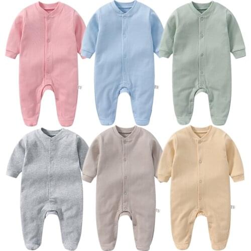 Newborn Baby Long Sleeve Clothes For Boys And Girls Spring Solid Colors Climbing Rompers Soft Cotton Kids Clothing 0-12m Outfit