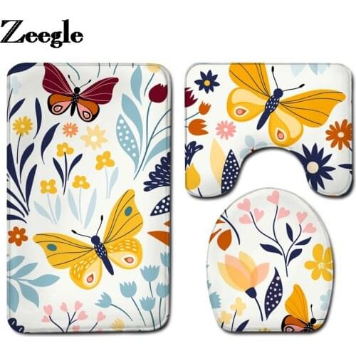 Hone Deocr Bathroom Carpet Rug Flannel Toilet Mat Anti-slip Bath Mat Washable U-Shaped Toilet Rug Absorbent Floor Carpet Set