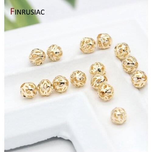 14k Real Gold Plated Brass Metal 4.5mm Small Hollow Beads For DIY Jewellery Making Accessories