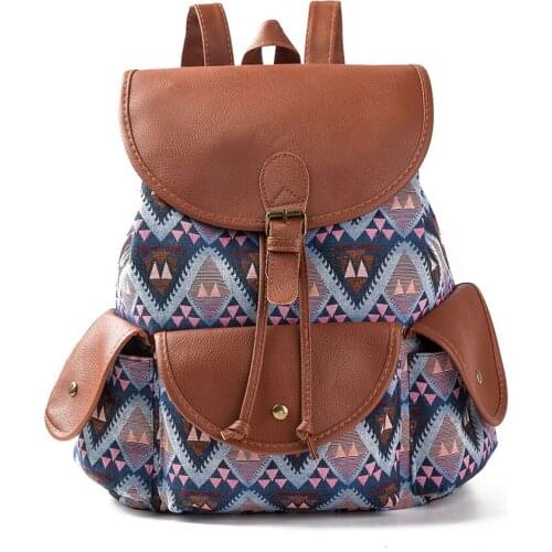 Miyahouse Geometry Printing Linen Backpacks Teenage Girls Triangle Drawstring Shoulder Schoolbags Female Fashion Travel Bag 607c