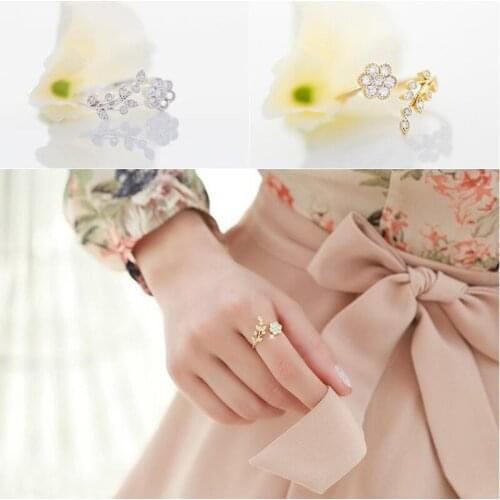 Fashionable and simple temperament twisted leaves wishful flower open ring female index finger adjustable ring