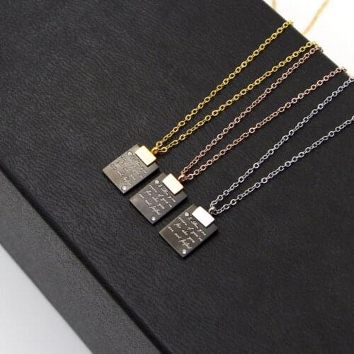 Fashion Stainless Steel Black Square Shape Pendant Necklace With Letters