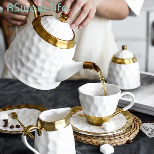 Ceramic Coffee Cup Set Simple Afternoon Teacup Tea Set With European Light Luxury Household Water Cup Teapot For Drinkware