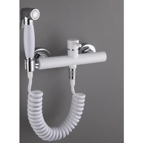 Bidet Faucet Set Hot and Cold White Chrome Toilet Corner Valve Hand held Hygienic Shower Head Wash Car Pet Sprayer Airbrush Tap