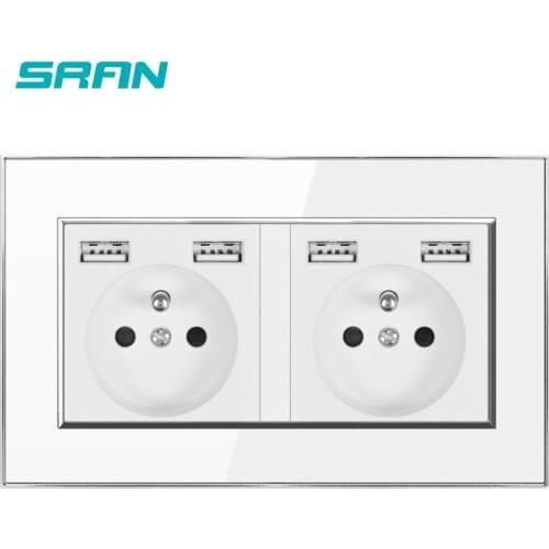 Wall 16A French Multi Way Electrical Power Plug Socket With Usb Outlet 4 Ports 5V 4.2A 146 Acrylic Panel With Protective Film