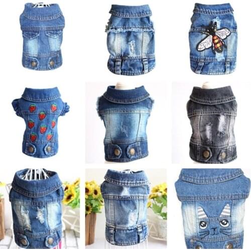 New Fashion Hole Cowboy Dog Vest Embroidered Denim Dog Clothes Spring Autumn Small Medium Dog Jacket Clothing Pets Supplies