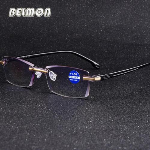 Belmon Rimless Reading Glasses Men Women Diamond Cutting Diopter Glasses Male Presbyopic Eyeglasses +1.0+1.5+2.0+2.5+3.0 RS611