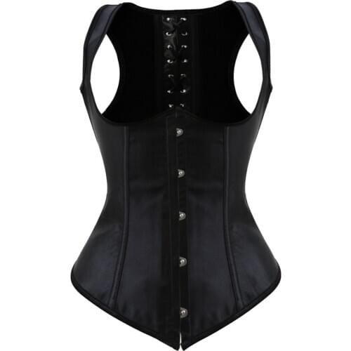 Sexy Womens Satin Black Boned Lace Up Underbust Waist Cincher Corset Bustier Plus Size S-6XL