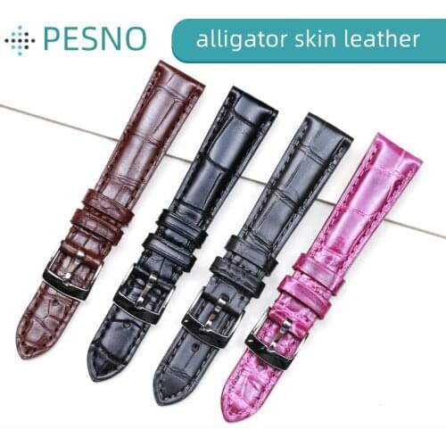 PESNO Compatible for Zenith Elite 03.2310 Genuine Crocodile Leather Watch Bands Lady Watch Accessories with Pin Buckle
