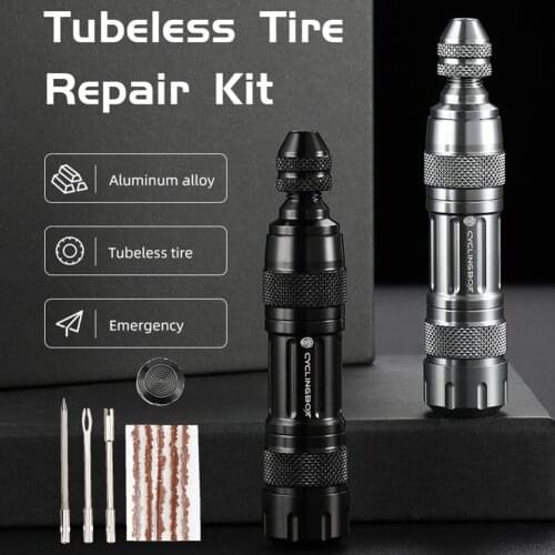 Tubeless Tire Repair Kit for MTB, Road Bikes Tire Punctures, with File, Clamp, Deflator, 5 Bacon Strips