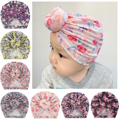 Nishine 19*18 CM Colorful Printed Donut Baby Girls Hats Fashion Flowers Pattern Newborn Caps Infant Beanie Toddler Birthday Gift