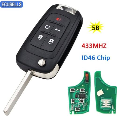 5 Button Flip Folding Remote Smart Car Key Fob for Chevrolet Camaro Cruze Equinox Impala Spark Volt 433MHz ID46 Chip Uncut Blade