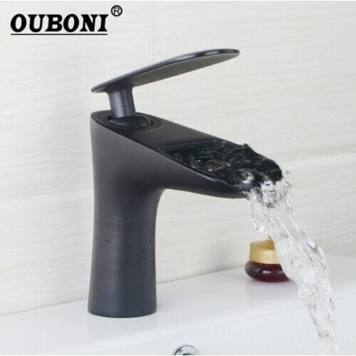 OUBONI Black Bronze Bathroom Mixer Tap Faucet ORB Bath Sink Tap Brass Tap Solid Brass Basin Mixer Waterfall Faucet