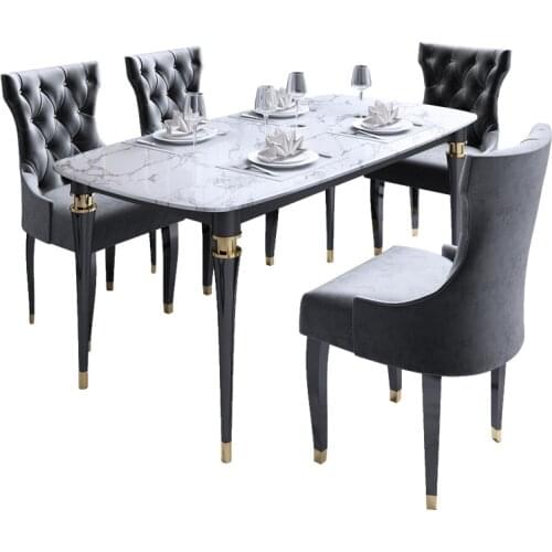 Light luxury post-modern American marble solid wood dining table and chair combination rectangular size apartment table