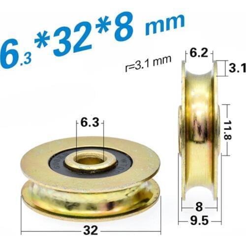 [U06.3-32-8]10PCS high quality U groove type sliding window door roller wheel aluminium rolling tracking pulley 0632UU 6*32*8MM