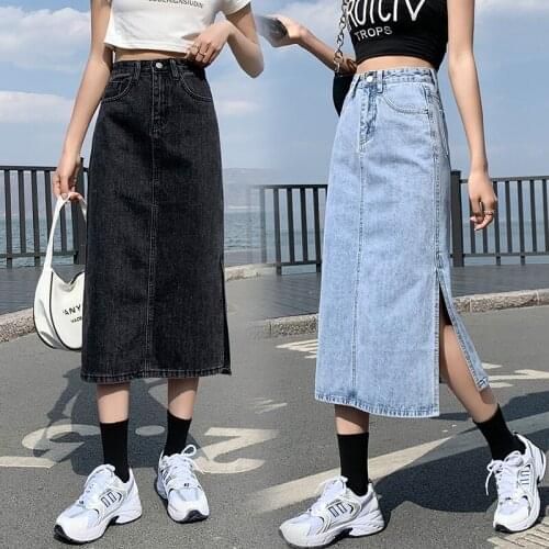 Split Denim Long Maxi Korean Fashion High-Waisted Vintage Spring Autumn Summer WomenS Clothing Skirt Women Vetement Femme 2021