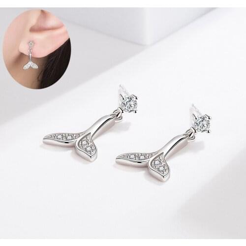 Cute Lovely Whale Tail Short Drop Earrings For Women Shiny Crystal Zirconia Female Dangle Earring Stud Piercing Accessories Gift
