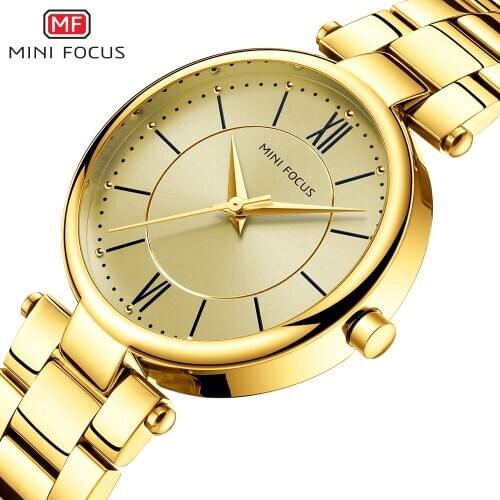 MINI FOCUS Top Brand Luxury Royal Golden Women Watches Ladies Quartz Clock Stainless Steel Strap Simple Dress Chic Wristwatches