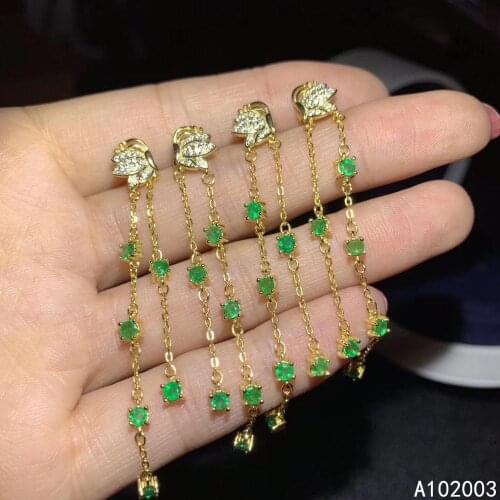 KJJEAXCMY Fine Jewelry 925 sterling silver inlaid natural Emerald female earrings Eardrop beautiful support detection