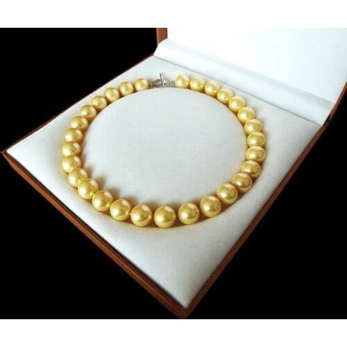 Women Gift word Love AAA+ 12mm gold yellow shell pearl fashion necklace 18'' women wedding Noble