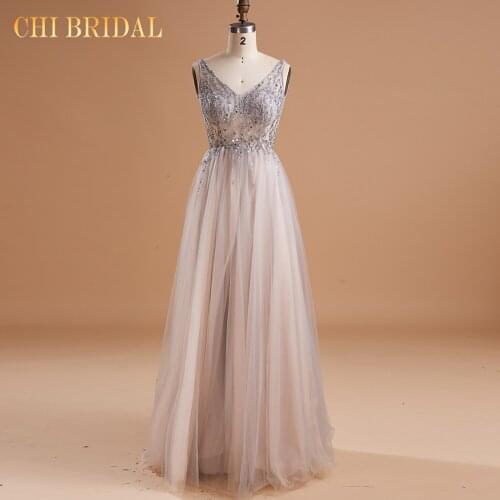 Summer Dress Formal Dinner Party Evening Dress WomenS V-Neck Sleeveless Beaded Long Sexy Prom Party Dress