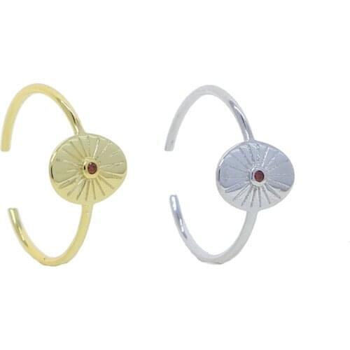 100% 925 Sterling Silver minimal delicate thin band open adjusted red stone sun ring
