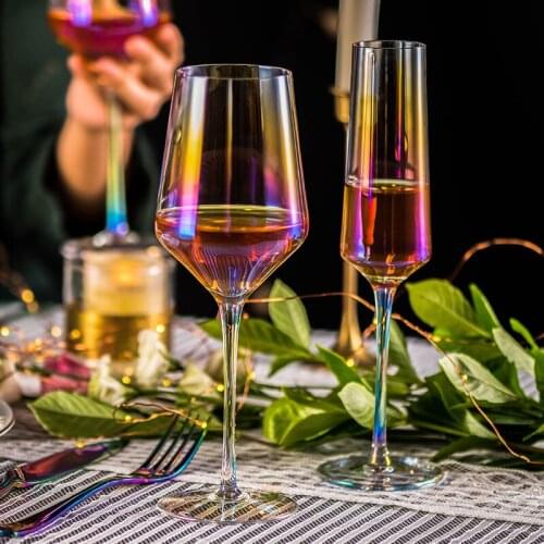 2 PCS /Set Creative Colorful Glass Cup Champagne Wine Cup Table Decoration Crystal Wine Goblet Birthday Gifts Martini Glass