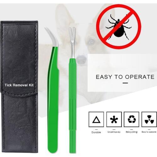 2PCS Professional Tick Flea Tweezers Cleaning Tool Tick Removal Tool Stainless Steel Remove Mites Ticks from Human Body Dog Cat
