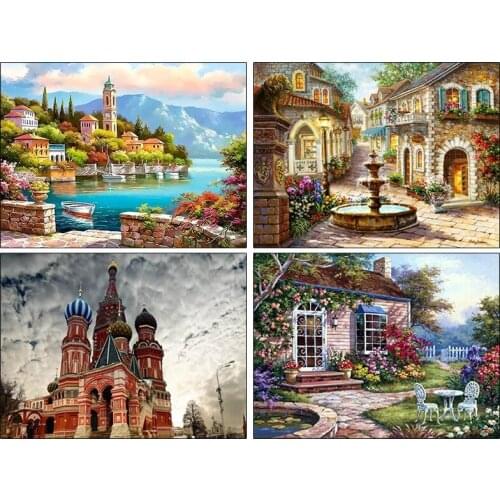 3D Diamond Painting "Castle flower sea plan" DIY Full Rhinestones Drill Cross-stitch Kits Round Diamond Embroidery