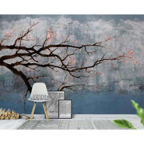 Beibehang Indoor decorations Murals 3d Wallpaper New fashion Hand Painted Plum Blossom Ink landscape Background Wall painting