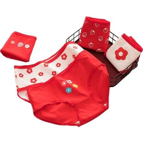 5 PCS/Lot Womens Cotton Panties Chinese Red Sexy Underwear Print Panties For Woman Female Intimate Girls Lingerie Briefs Pantys