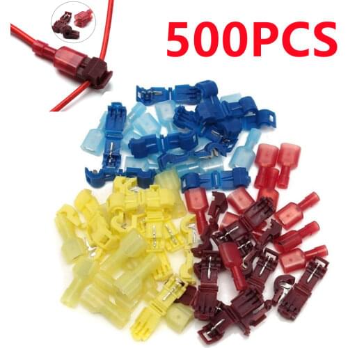 500Pcs (250pairs) Quick T Type Electrical Cable Wire Connectors Straight Lock Crimping Waterproof Insulated Wire Crimp Terminal
