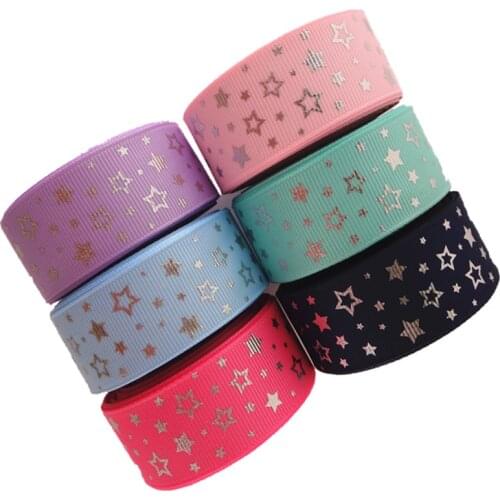 1" 25mm 5 yards glitter silver foil the stars printed grosgrain ribbon gift packaging DIY handmade materials YM18010115