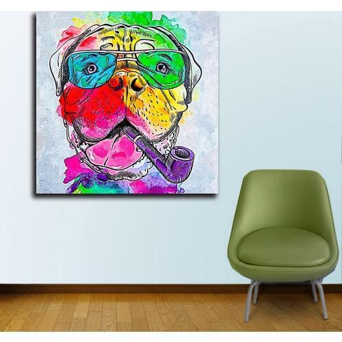 Colorful Ocean Large Abstract Poster Canvas Art Rainbow Bullmastiff Oil Painting Wall Pictures For Living Room Modern no frame