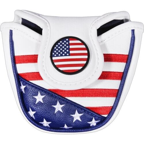 Golf Putter Headcover USA FLAG Mallet Putter Headcovers Golf Club Head Cover Embroidery PU Leather Magnetic