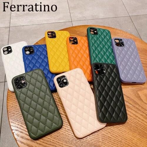 European Style Plaid Soft Leather Phone Case for iPhone 11 12 Pro Max XR X XS Max SE 2020 7 8 Plus Lens Protection Cover Funda