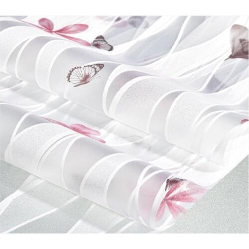 Decorative Window Film Self-Adhesive PET Pink Butterfly Private Decorative Oil-Proof Water-Proof Glass Foil For Kitchen Bathroom
