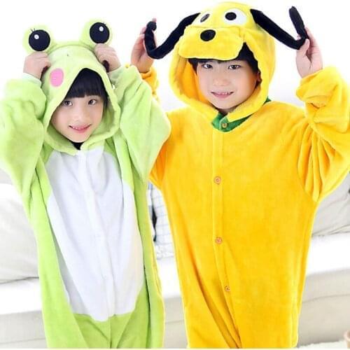 Kids Onesies Hooded Pajamas Children Sleepwear Boys Girls Yellow Dog Animal Anime Pyjama Pijama Flannel Nightwear Clothes