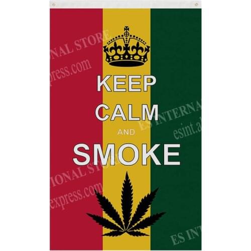 Keep Calm and Smoke Leaf Flag Rasta Reggae Jamaica Flag 150* 90cm 3ft x 5ft Custom Banner Metal Holes Grommets