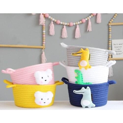INS Cotton Rope Storage Baskets Cartoon Animals Storage Box Baby Dirty Clothes Laundry Basket Woven Kids Toys Sundries Organizer