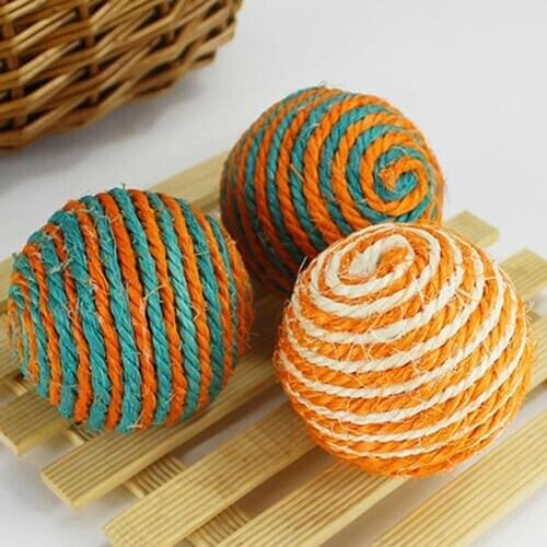 Interactive Cat Pet Sisal Rope Weave Ball Teaser Play Chewing Rattle Scratch Catch Toy Kitten Supplies Products